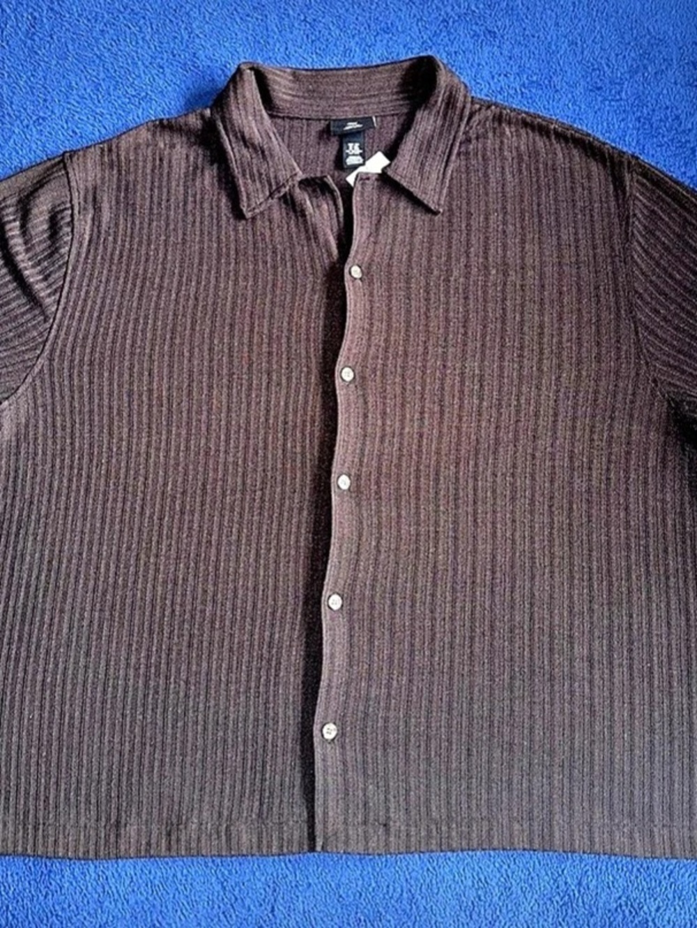 Mens H&M Loose Fit Textured Weave Short Sleeve Button Up Shirt 3X Brown NWT - Picture 2 of 9